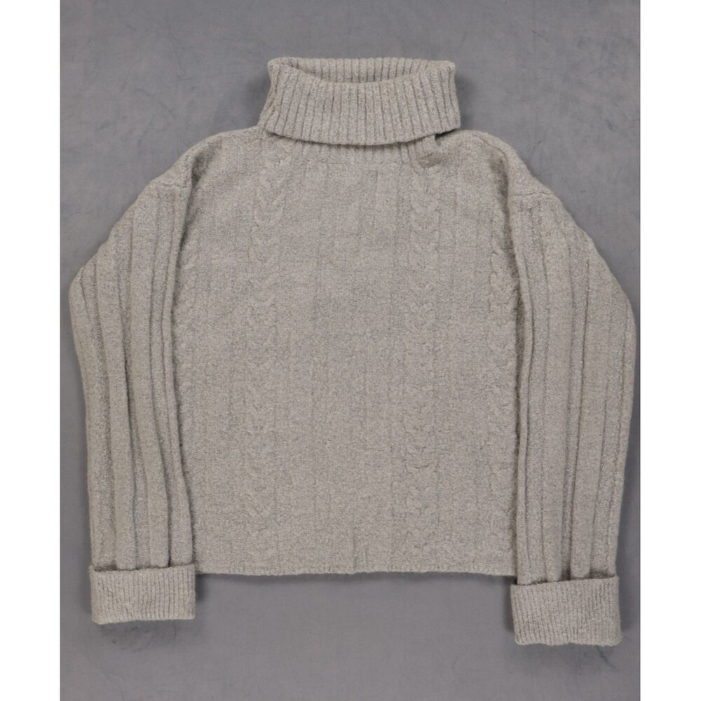 MOON RIVER Womens Gray Cable Knit Turtleneck Sweater Medium Chunky Cuffed Sleeve